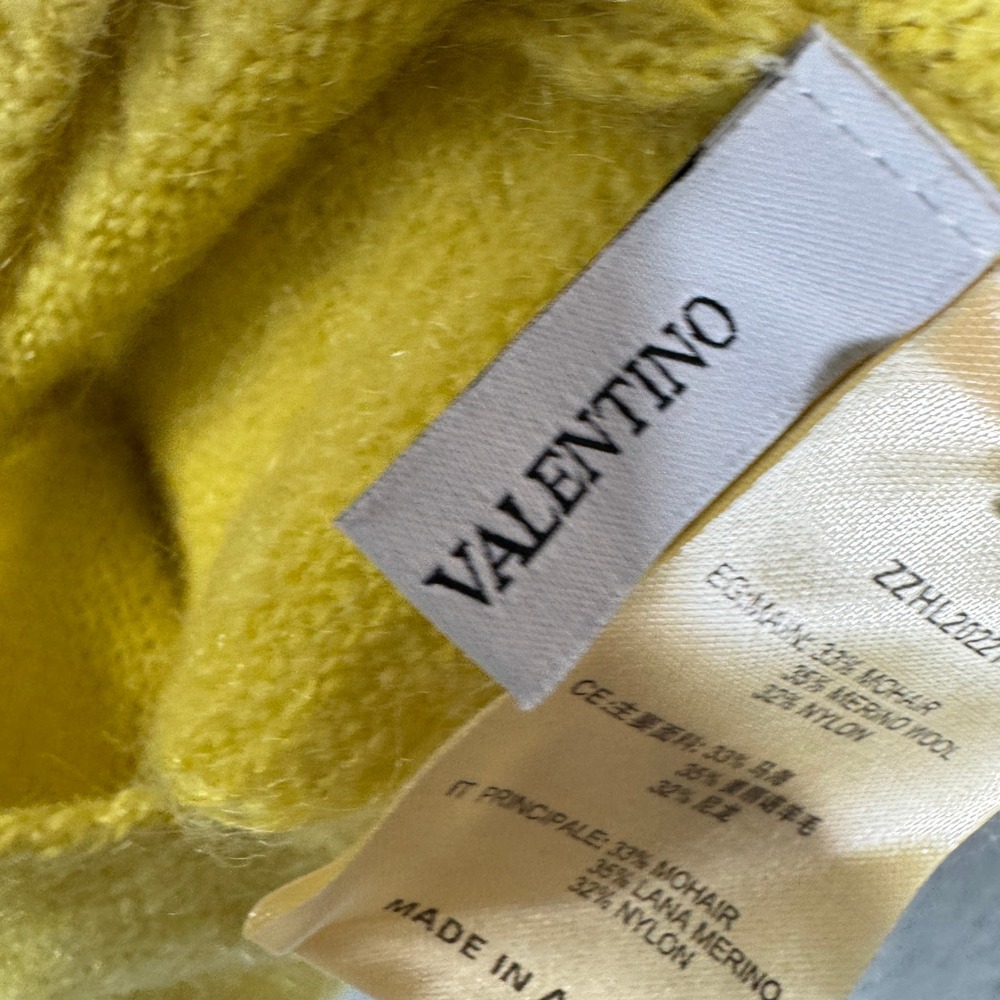 Valentino Yellow Mohair Merino Wool Cut Out Slashed Mock Neck Sweater Size S - Picture 7 of 10